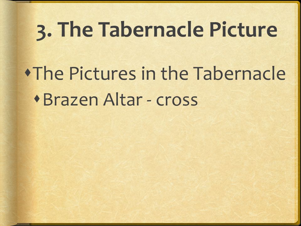 3. The Tabernacle Picture  The Pictures in the Tabernacle  Brazen Altar - cross
