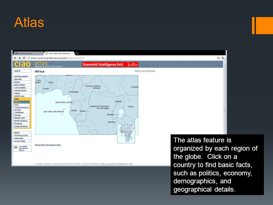Atlas The atlas feature is organized by each region of the globe.