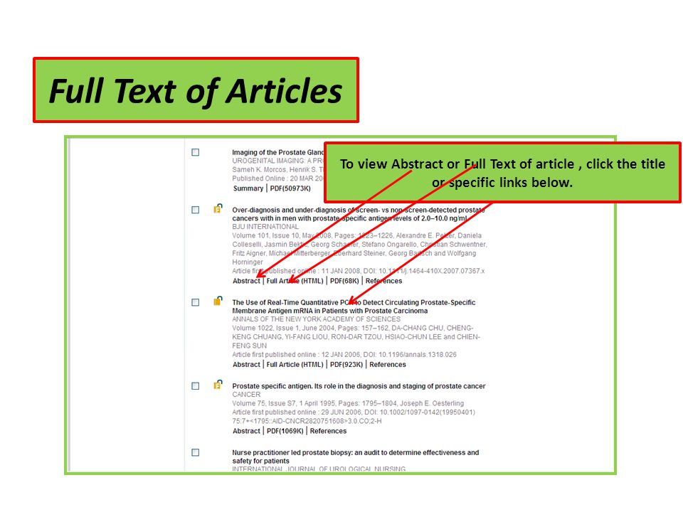 Full Text of Articles To view Abstract or Full Text of article, click the title or specific links below.