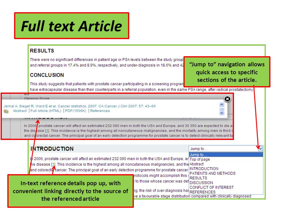 Full text Article Jump to navigation allows quick access to specific sections of the article.