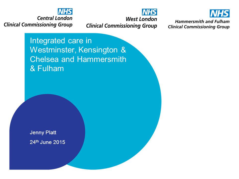 Integrated care in Westminster, Kensington & Chelsea and Hammersmith & Fulham Jenny Platt 24 th June 2015