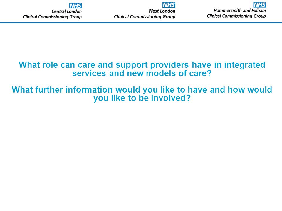What role can care and support providers have in integrated services and new models of care.