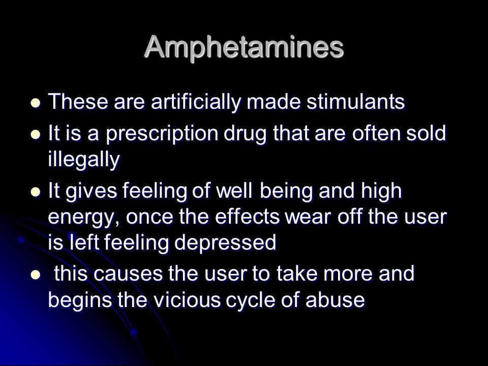 Stimulants These are drugs that speed up the activities of the central nervous system These are drugs that speed up the activities of the central nervous system They increase heart rates, blood pressure and breathing They increase heart rates, blood pressure and breathing Amphetamines and cocaine are both stimulants Amphetamines and cocaine are both stimulants