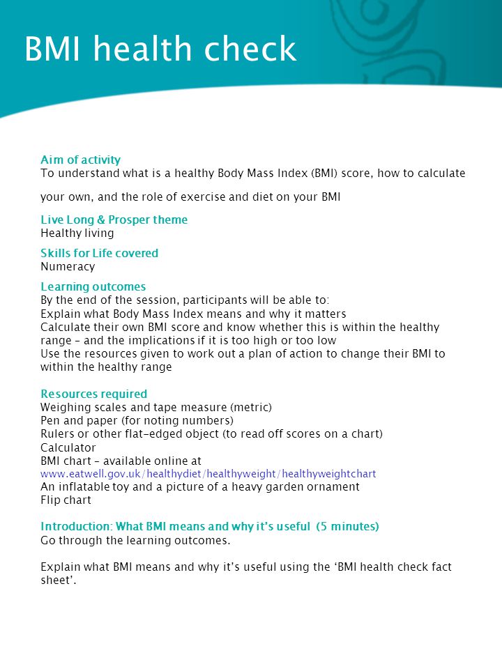 Bmi Health Check Aim Of Activity To Understand What Is A Healthy
