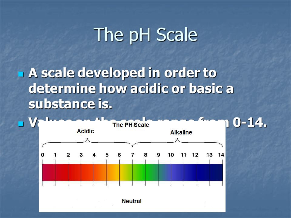 The pH Scale A scale developed in order to determine how acidic or basic a substance is.