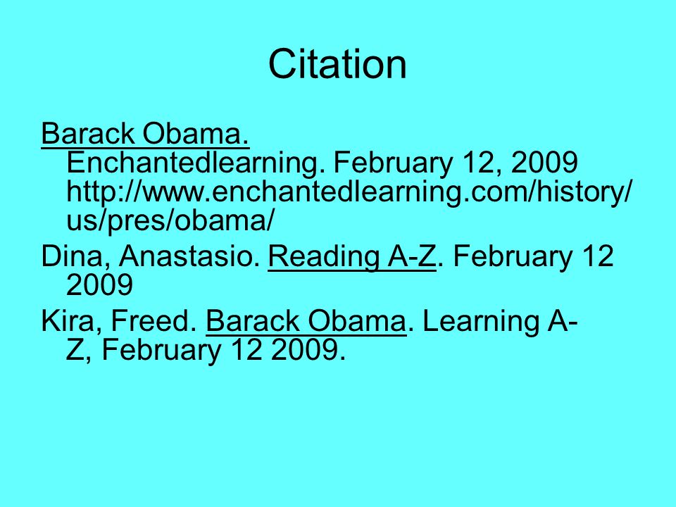 Citation Barack Obama. Enchantedlearning.