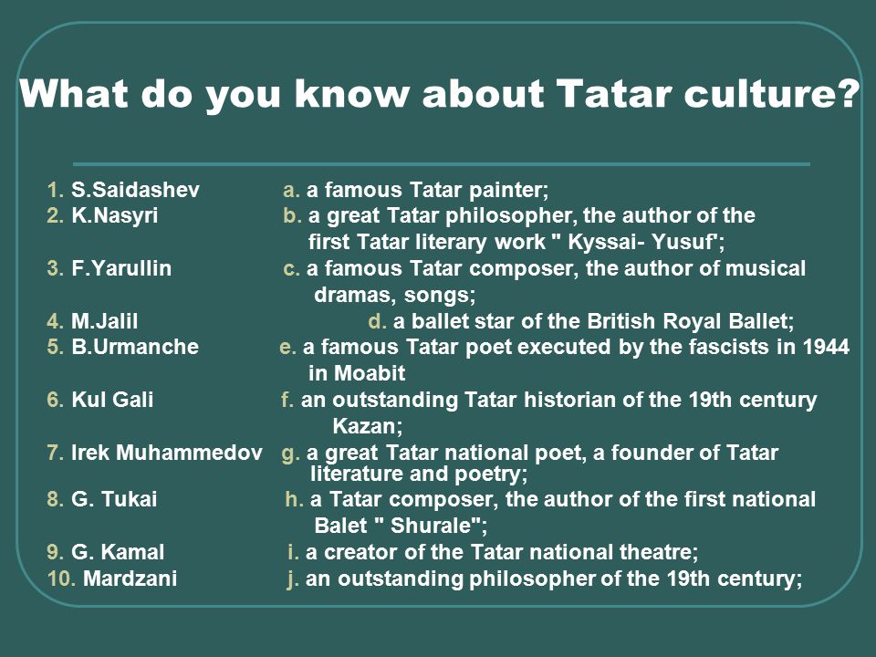 What do you know about Tatar culture. 1. S.Saidashev a.