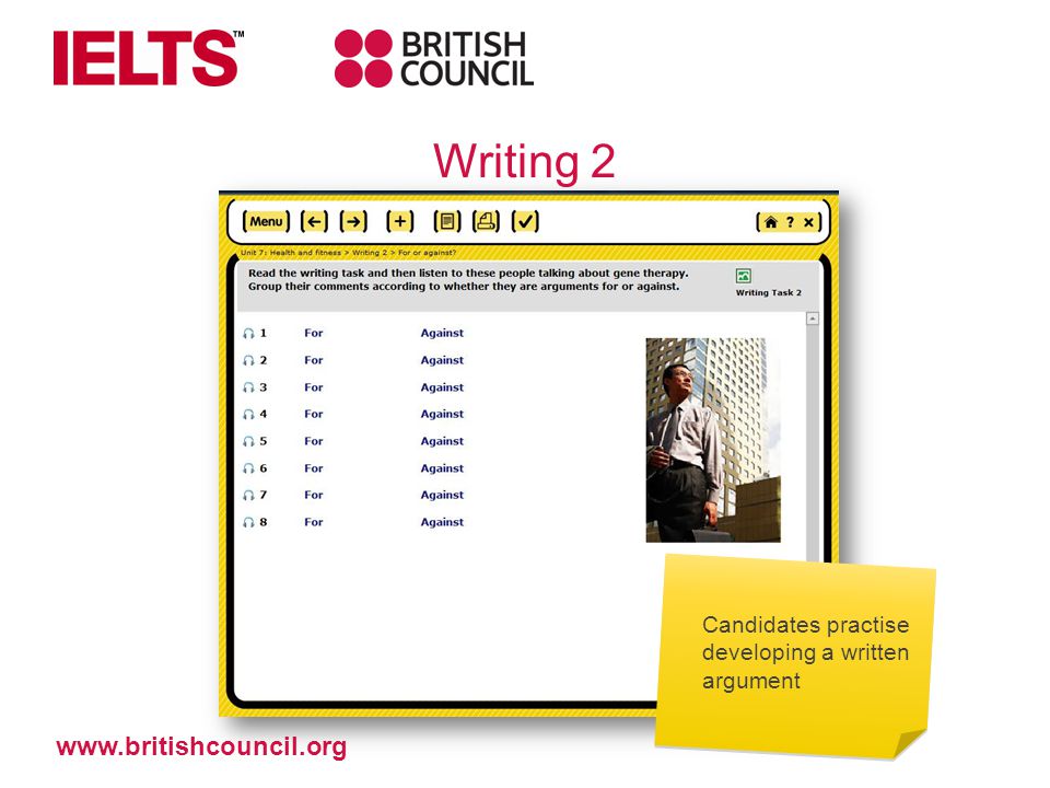 Candidates practise developing a written argument   Writing 2