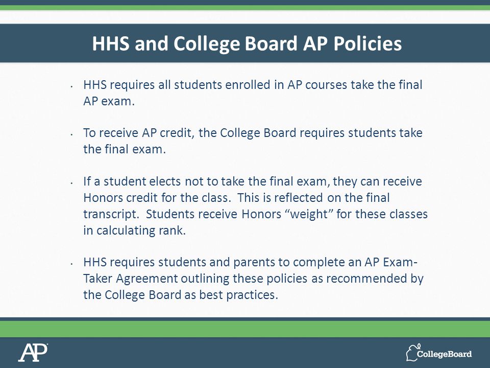 HHS requires all students enrolled in AP courses take the final AP exam.