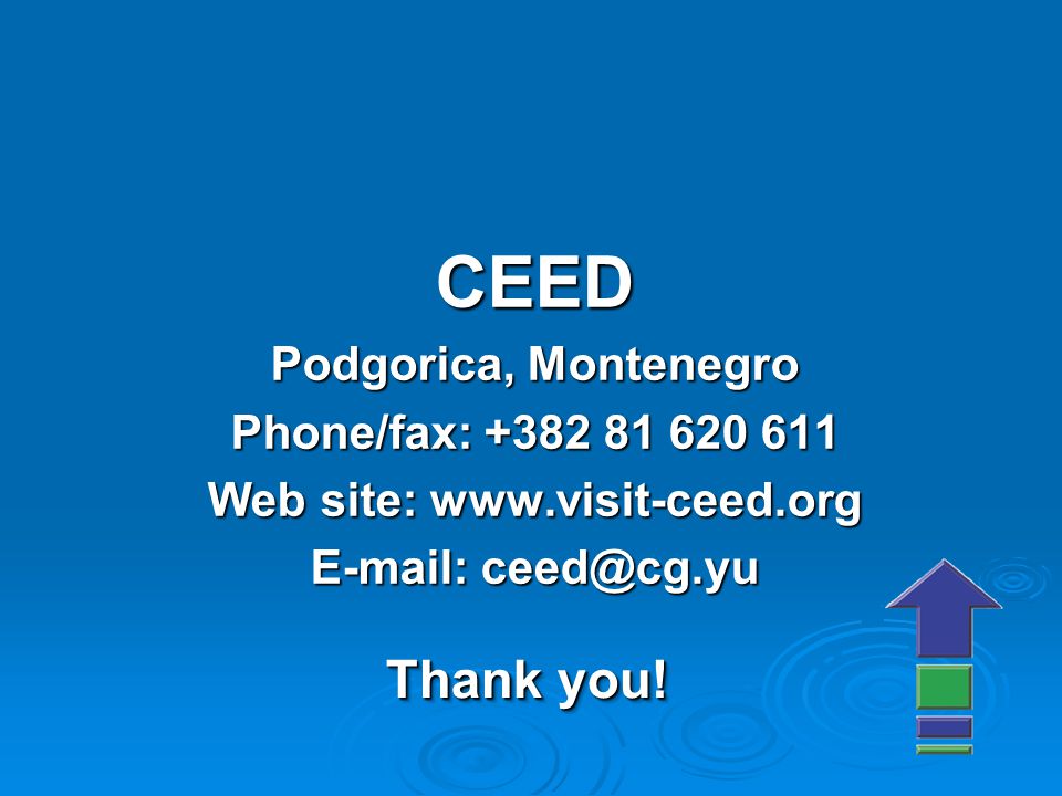 CEED Podgorica, Montenegro Phone/fax: Web site:     Thank you!