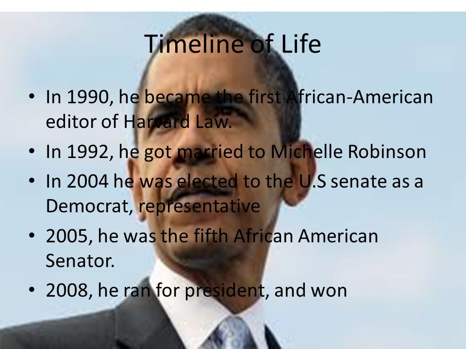 Timeline of Life In 1990, he became the first African-American editor of Harvard Law.