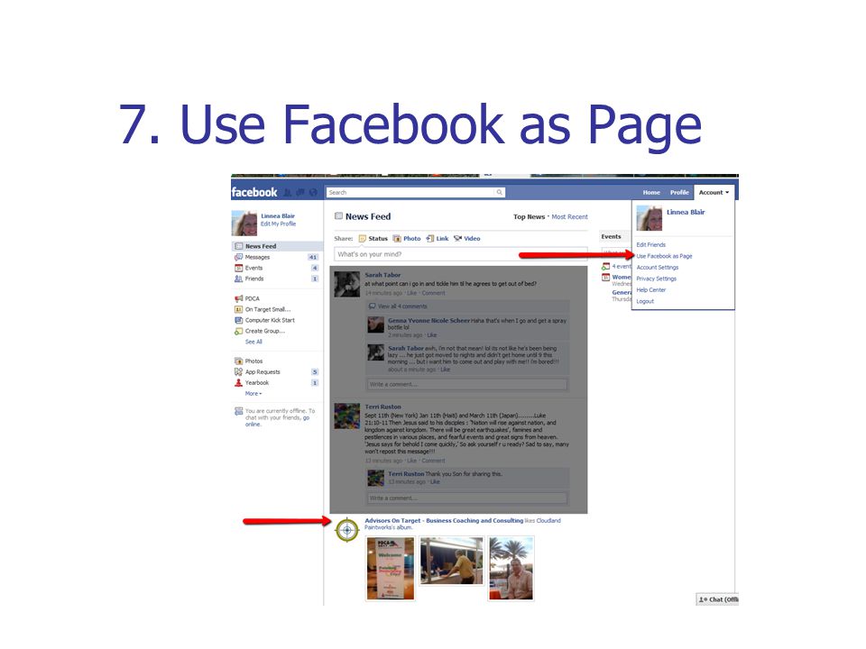 7. Use Facebook as Page
