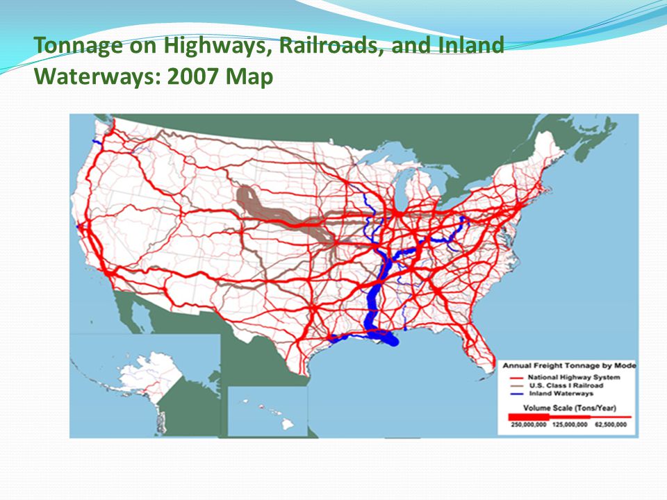 Tonnage on Highways, Railroads, and Inland Waterways: 2007 Map