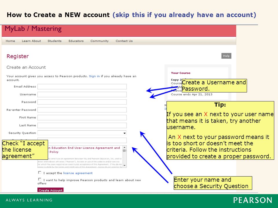 Create a Username and Password.