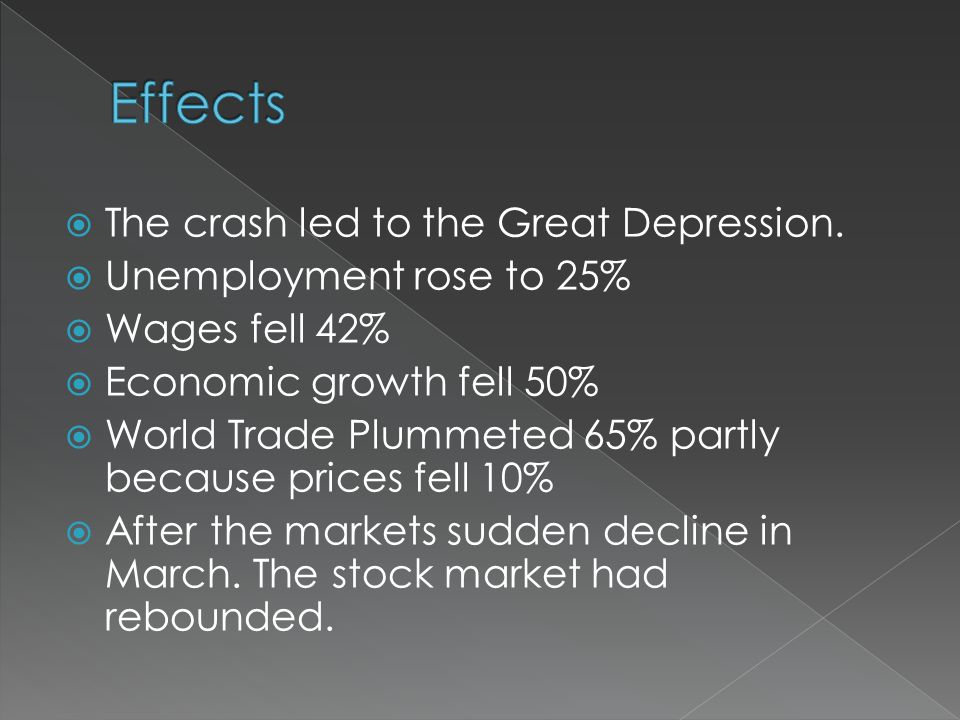 The crash led to the Great Depression.