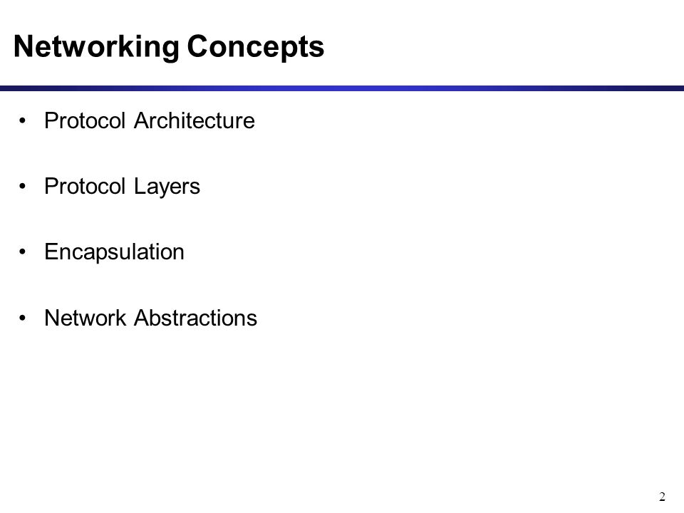 2 Networking Concepts Protocol Architecture Protocol Layers Encapsulation Network Abstractions
