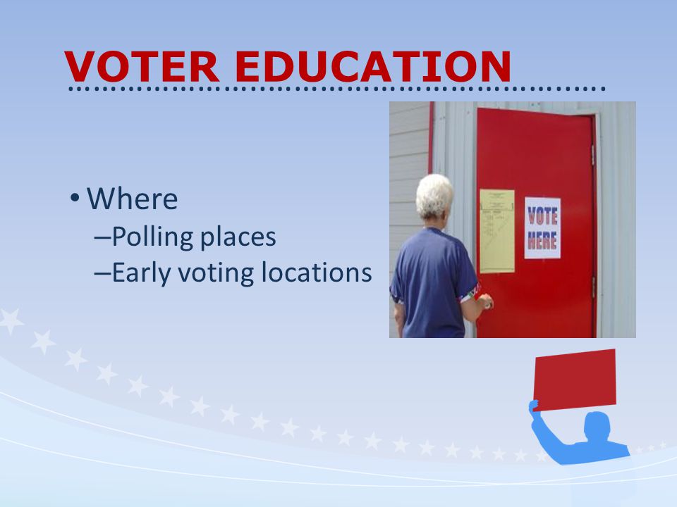 VOTER EDUCATION Where – Polling places – Early voting locations …………………..……………………………..….