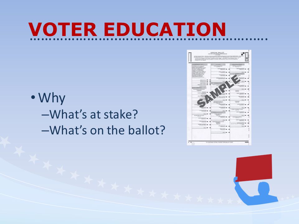 VOTER EDUCATION Why – What’s at stake – What’s on the ballot …………………..……………………………..….