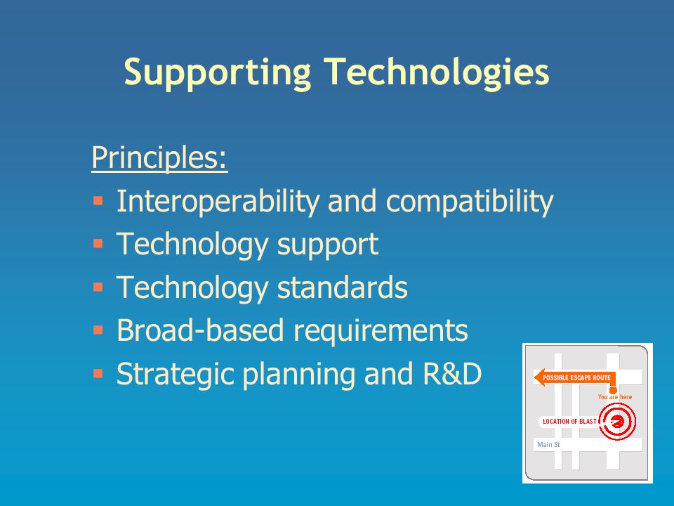 Supporting Technologies Principles:  Interoperability and compatibility  Technology support  Technology standards  Broad-based requirements  Strategic planning and R&D