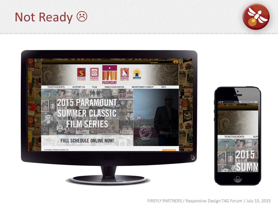 FIREFLY PARTNERS / Responsive Design T4G Forum / July 15, 2015 Not Ready 