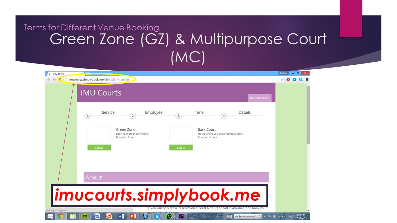 Green Zone (GZ) & Multipurpose Court (MC) Terms for Different Venue Booking imucourts.simplybook.me