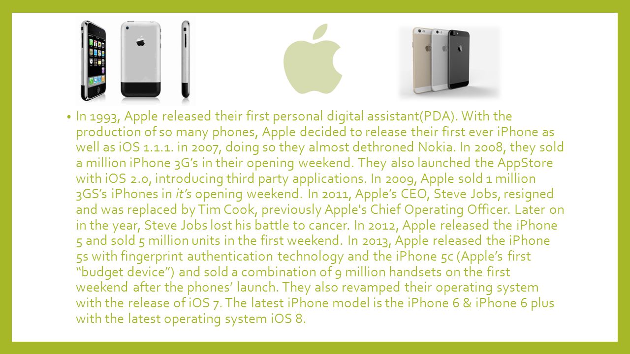 In 1993, Apple released their first personal digital assistant(PDA).