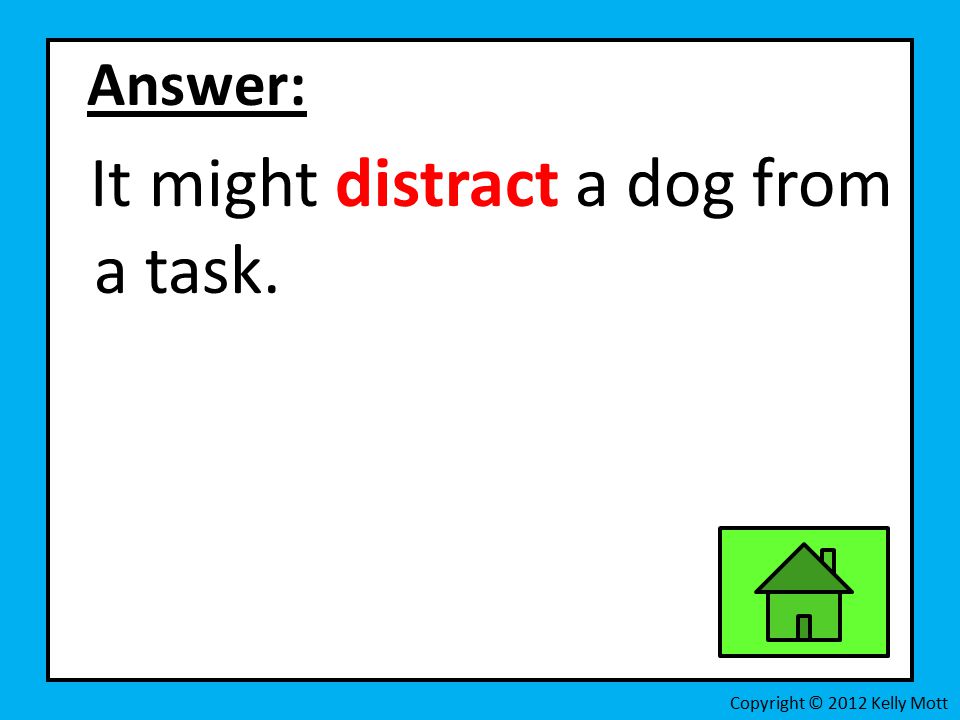 Answer: It might distract a dog from a task. Copyright © 2012 Kelly Mott