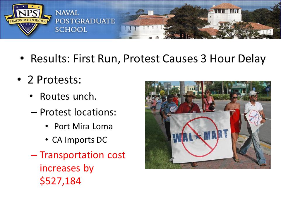 Results: First Run, Protest Causes 3 Hour Delay 2 Protests: Routes unch.
