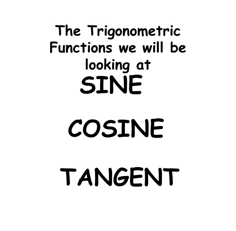 The Trigonometric Functions we will be looking at SINE COSINE TANGENT