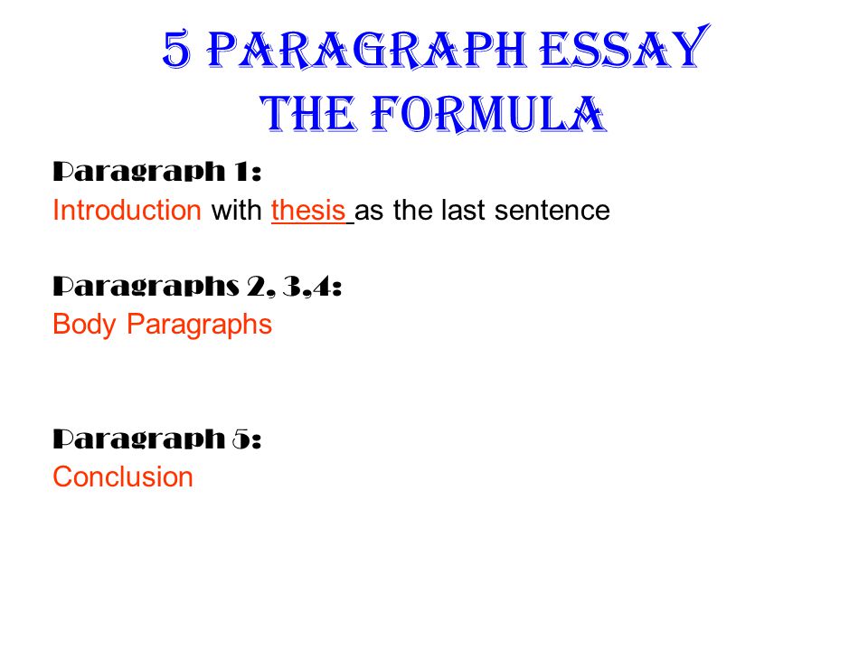 Sample Essay With Thesis Statement Paragraph Essay The Formula Paragraph Introduction With Thesis As The Last Sentence Paragraphs Body Paragraphs Paragraph Conclusion High School Senior Essay also Columbia Business School Essay Writing Is An Act Of Invention Paragraph Essay The Formula Pollution Essay In English