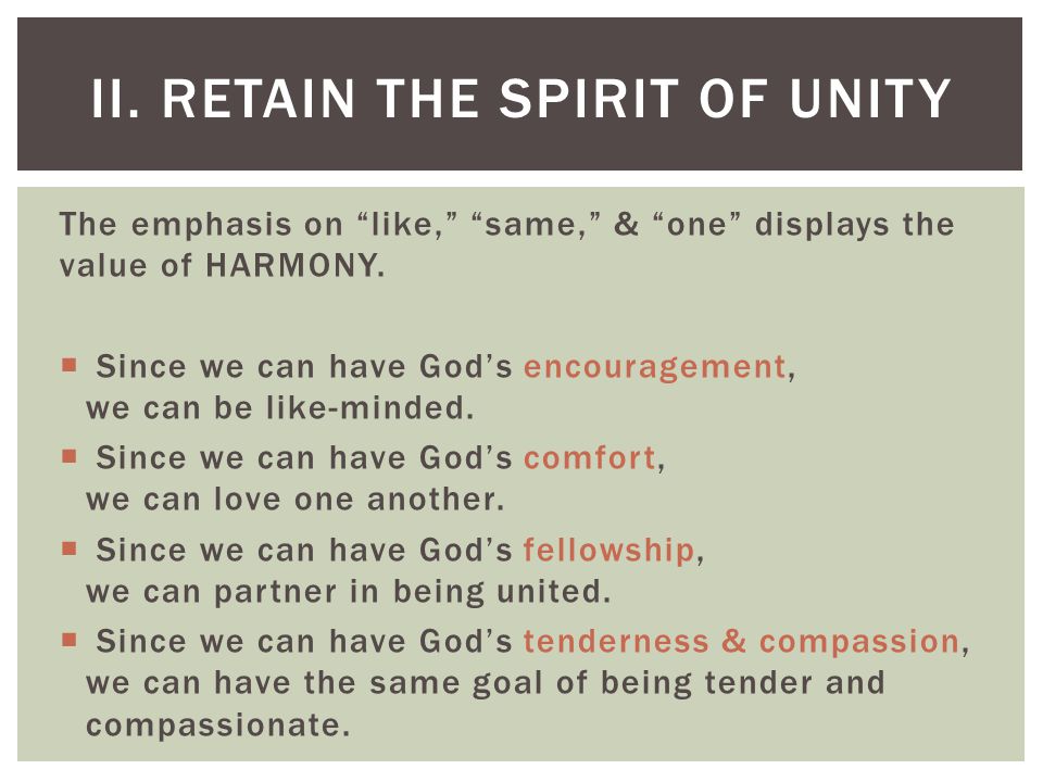 The emphasis on like, same, & one displays the value of HARMONY.