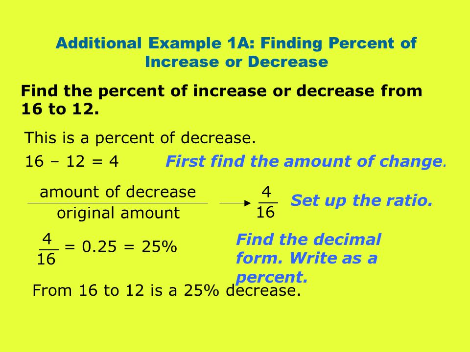 Find the percent of increase or decrease from 16 to 12.