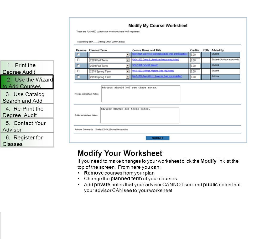 Modify Your Worksheet If you need to make changes to your worksheet click the Modify link at the top of the screen.
