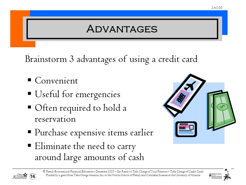 2.4.1.G1 © Family Economics & Financial Education – December 2005 – Get Ready to Take Charge of Your Finances – Take Charge of Credit Cards Funded by a grant from Take Charge America, Inc.
