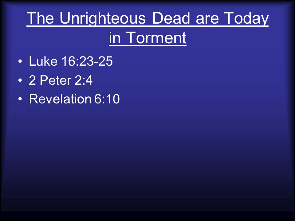 The Unrighteous Dead are Today in Torment Luke 16: Peter 2:4 Revelation 6:10