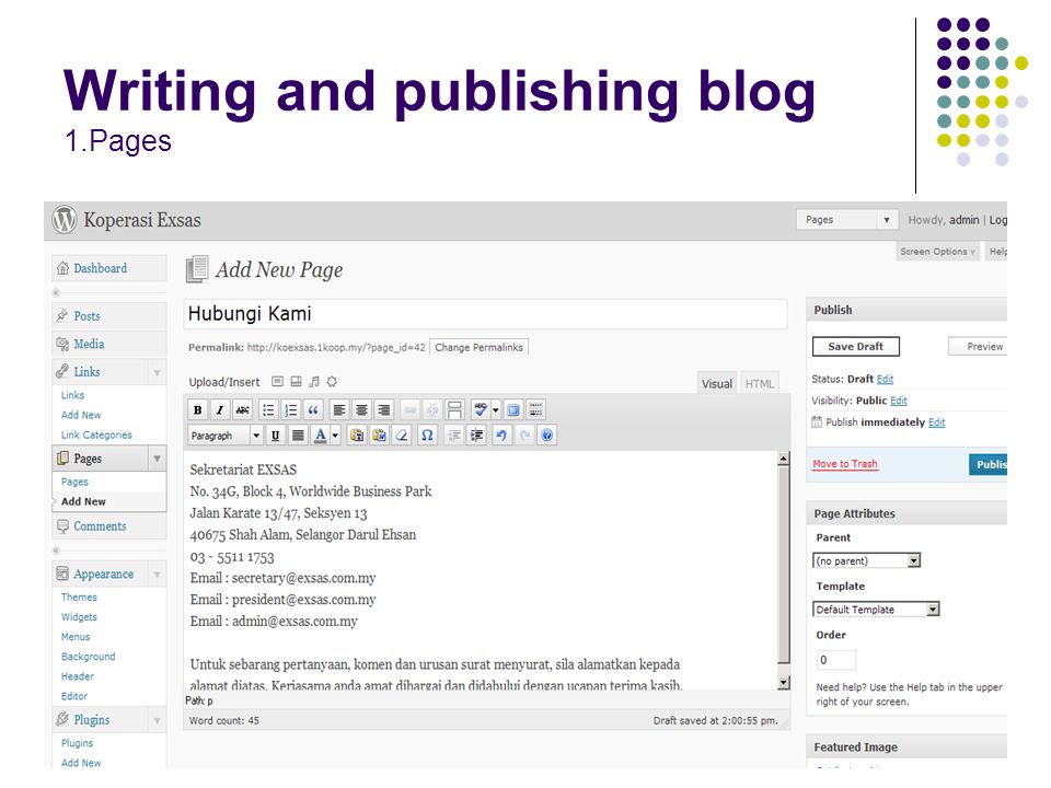 Writing and publishing blog 1.Pages