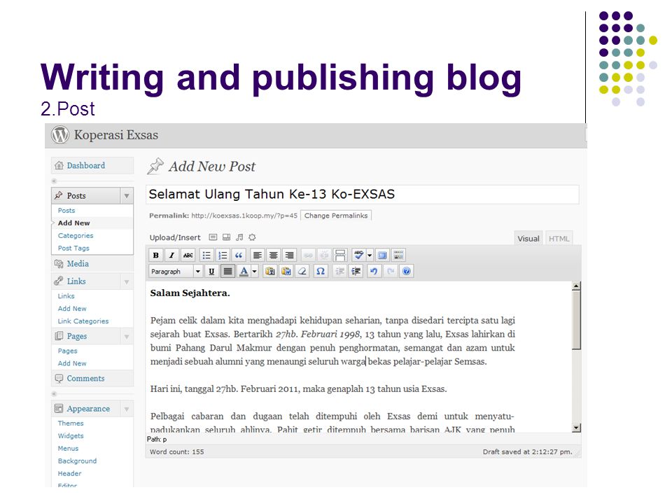 Writing and publishing blog 2.Post