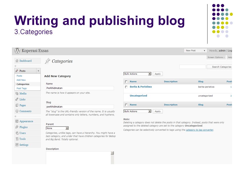Writing and publishing blog 3.Categories
