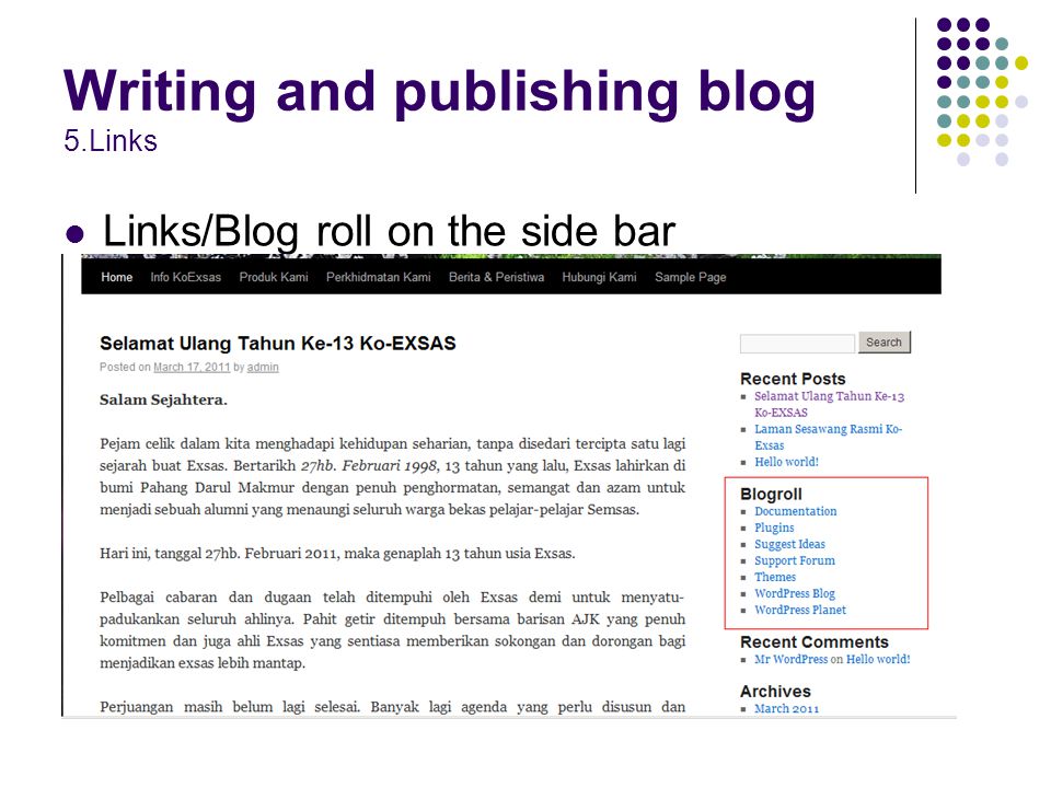 Links/Blog roll on the side bar