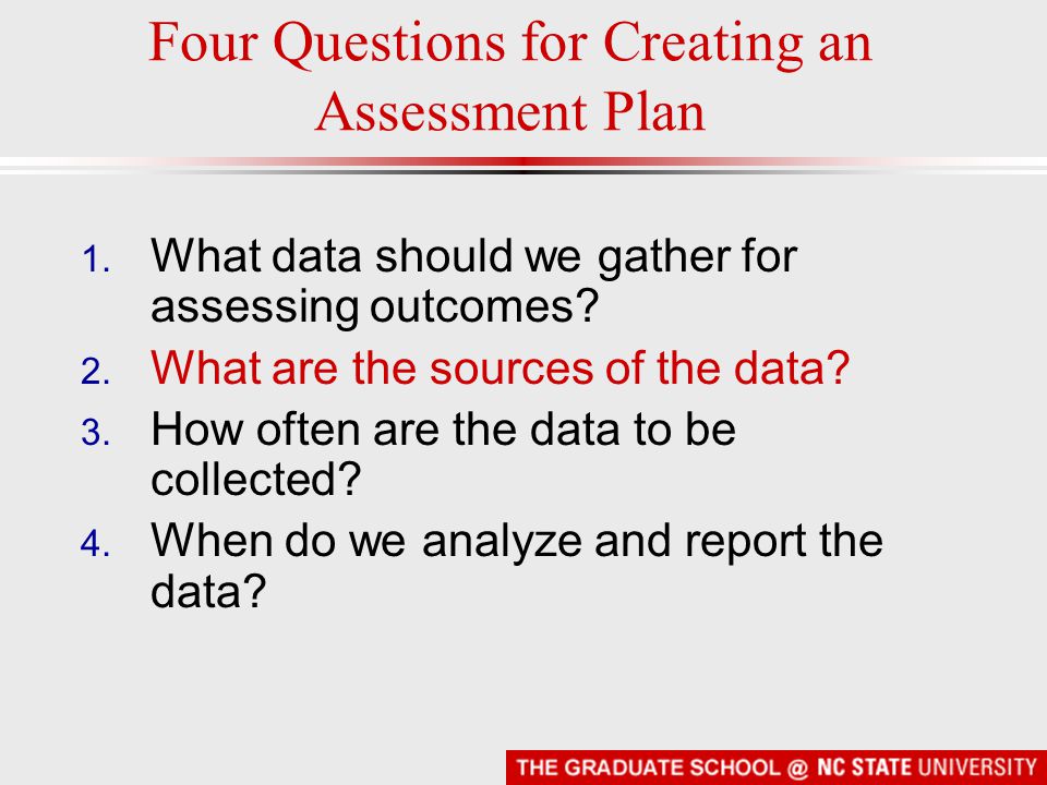 Four Questions for Creating an Assessment Plan 1.