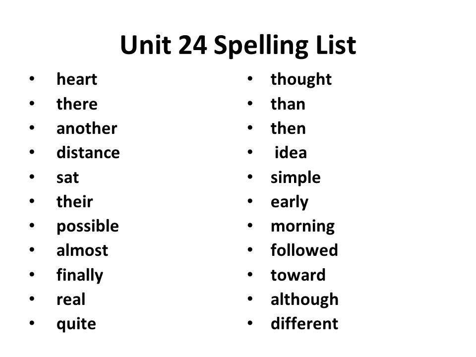 Unit 24 Spelling List heart there another distance sat their possible almost finally real quite thought than then idea simple early morning followed toward although different