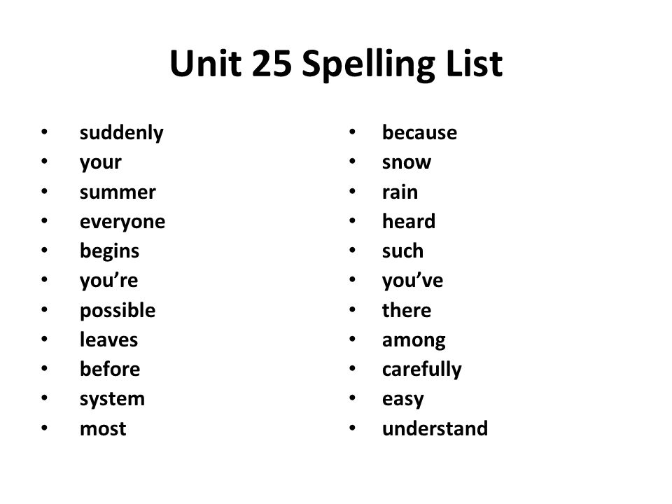 Unit 25 Spelling List suddenly your summer everyone begins you’re possible leaves before system most because snow rain heard such you’ve there among carefully easy understand