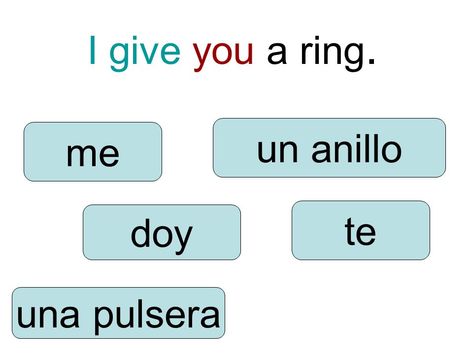I give you a ring. doy te una pulsera un anillo me