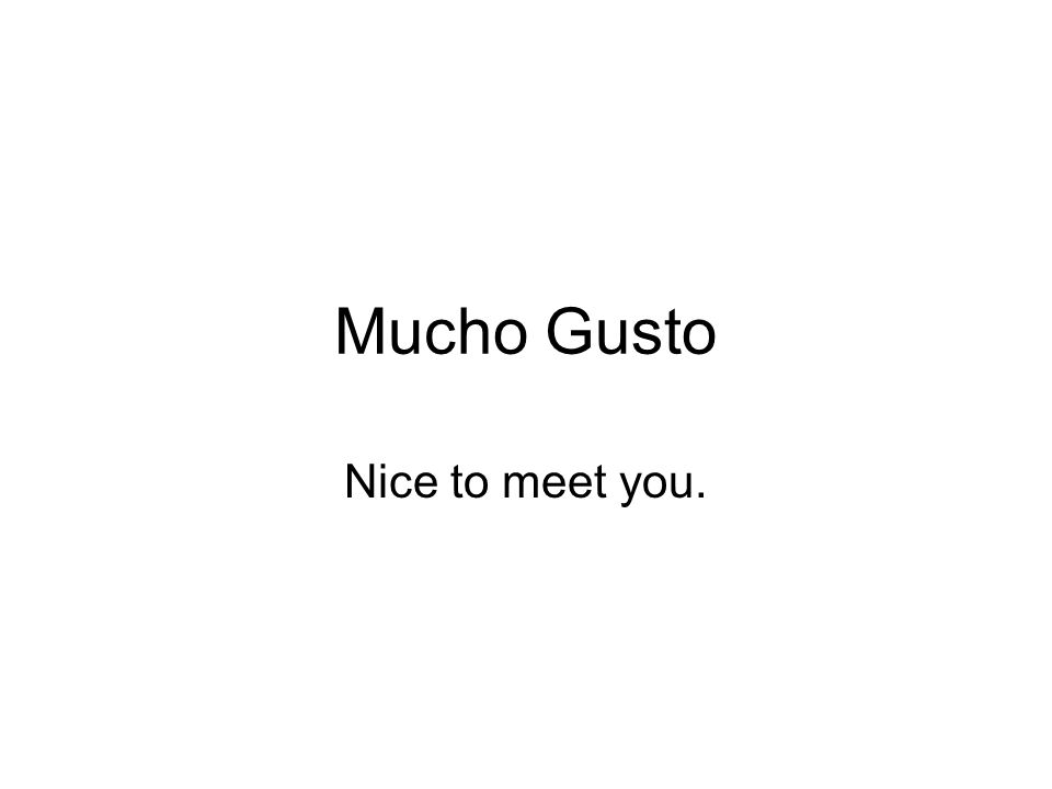 Mucho Gusto Nice to meet you.
