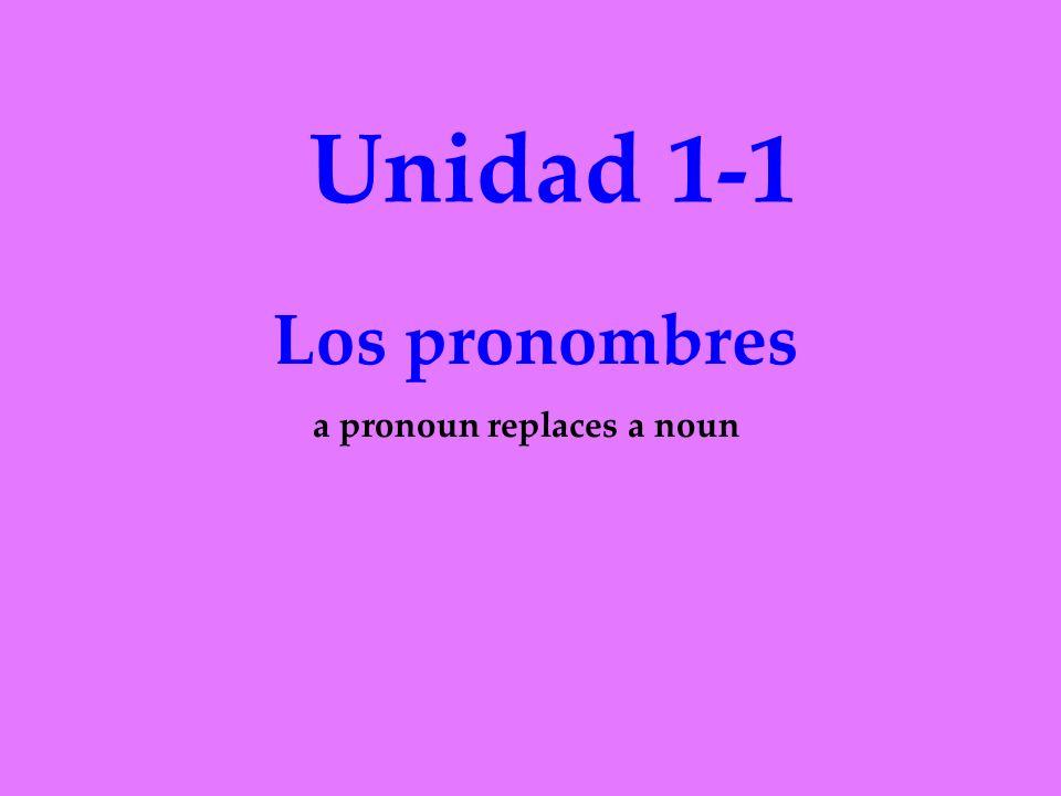Unidad 1-1 Los pronombres a pronoun replaces a noun