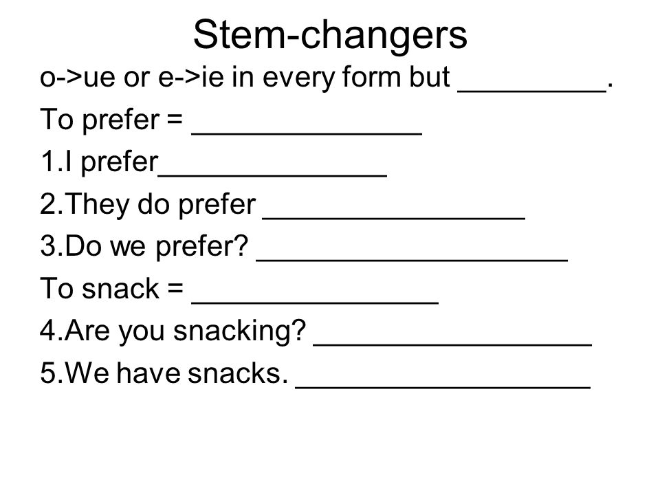 Stem-changers o->ue or e->ie in every form but _________.