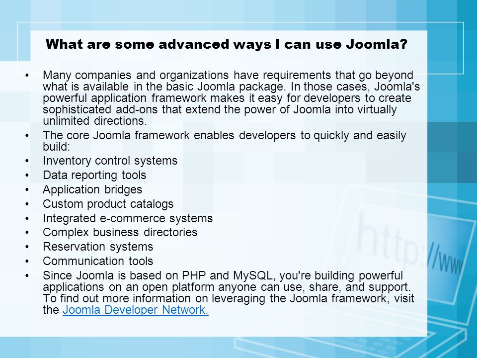 What are some advanced ways I can use Joomla.