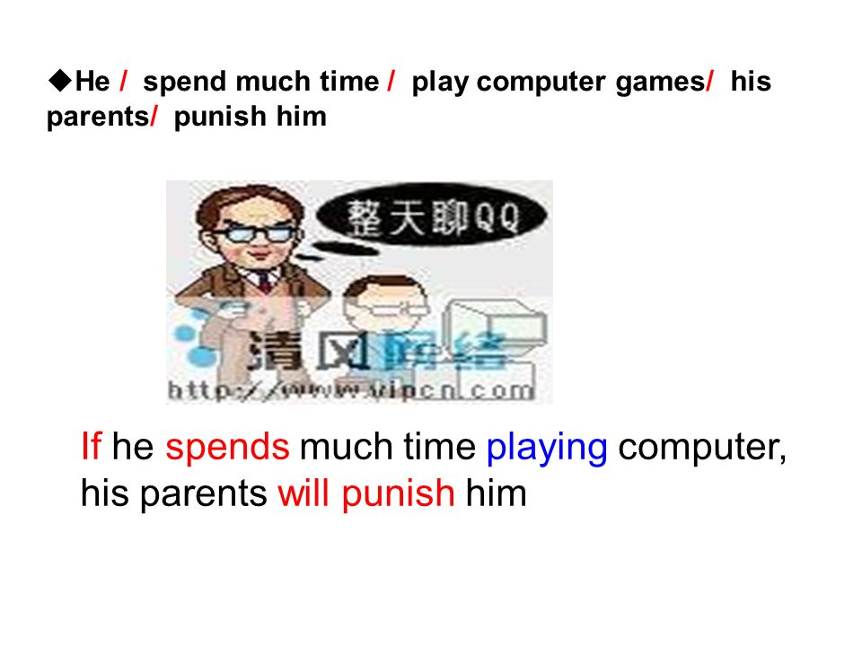 He / spend much time / play computer games/ his parents/ punish him If he spends much time playing computer, his parents will punish him