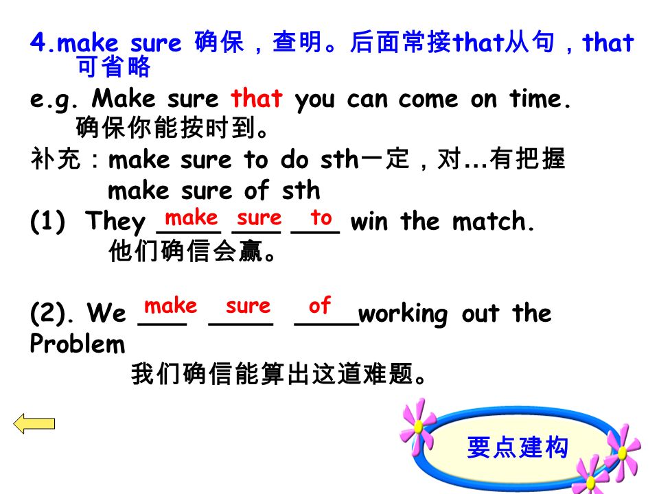 4.make sure that that e.g. Make sure that you can come on time.