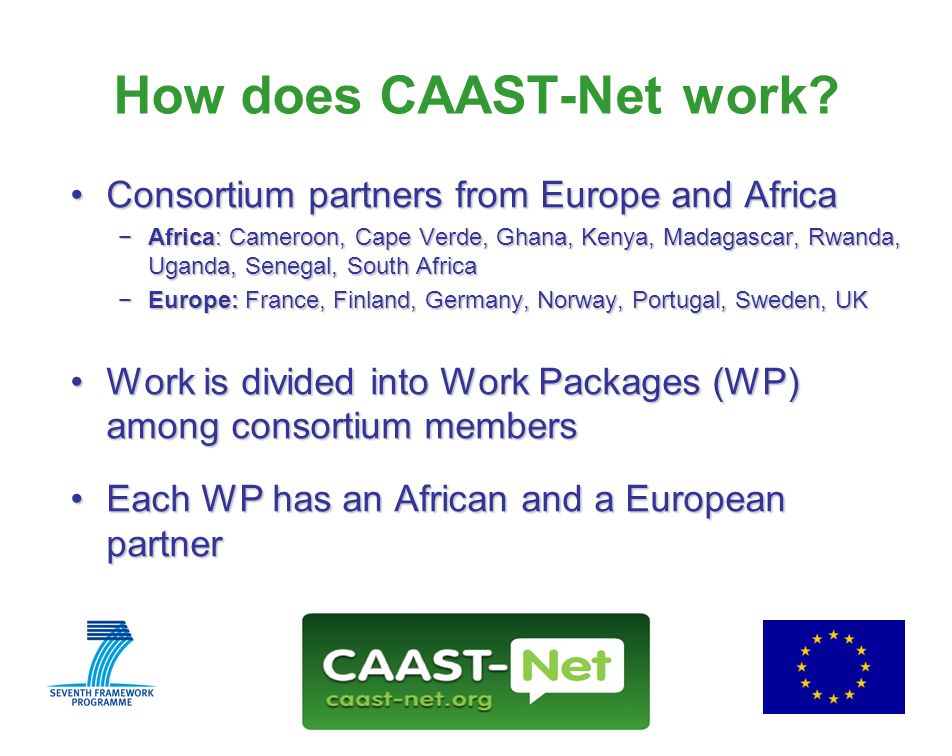 Network for the Coordination and Advancement of Sub-Saharan Africa-Europe Science and Technology Cooperation GRANT AGREEMENT NUMBER Wednesday, 30 July How does CAAST-Net work.